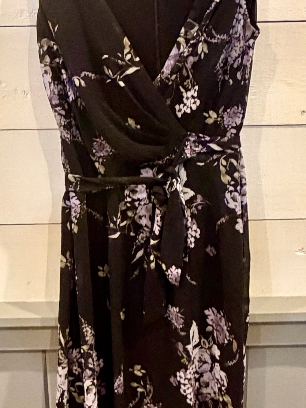 Lauren Ralph Lauren Floral Faux Wrap Midi Dress Black Purple Size 8